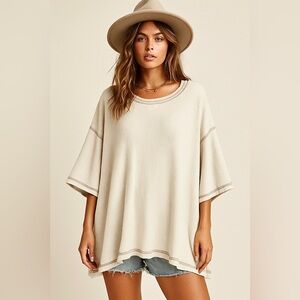 ▫️NWOT Pol Oversize Dolman Waffle Knit Boho Top L